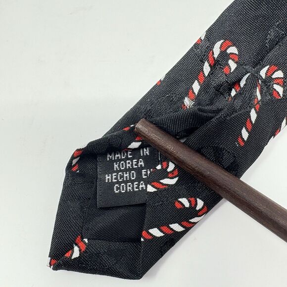 Hallmark Men's Yule Tie Greetings Christmas Neck Tie Black Candy Cane Santa Tree - Picture 5 of 9